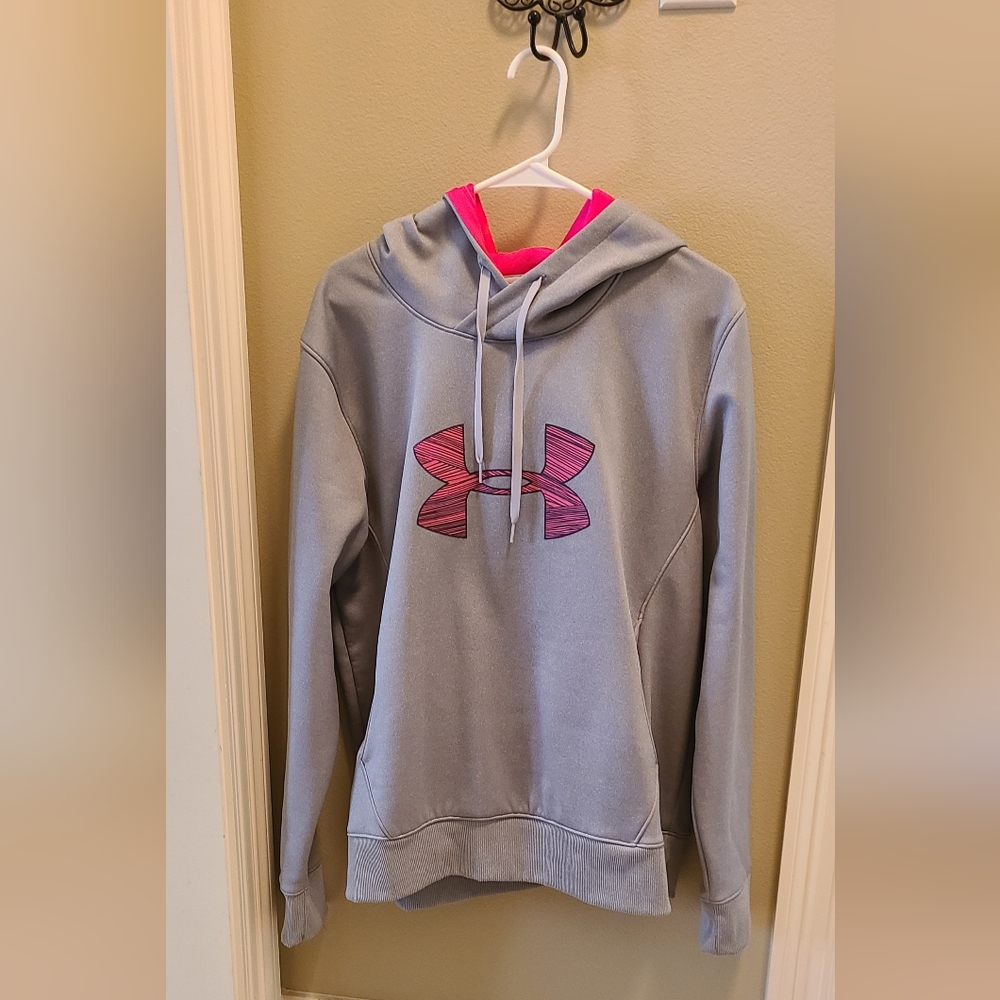 Ladie's Under Armour gray and pink hoodie